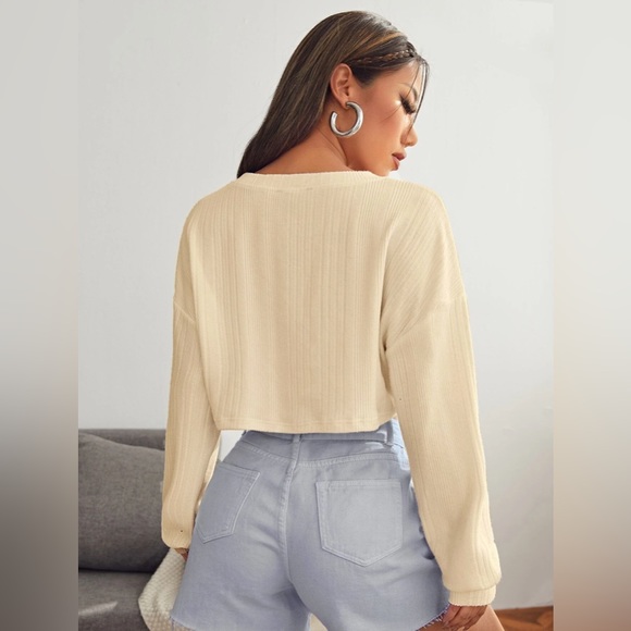 Beige Drop Neck Sweater - Picture 2 of 3